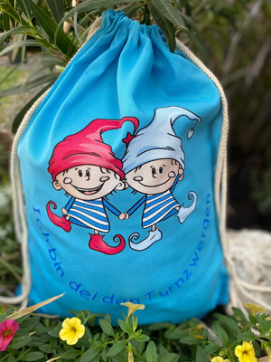Zwergenstube Turnbeutel - Turnzwerge (blau, pink, weiß, grau)